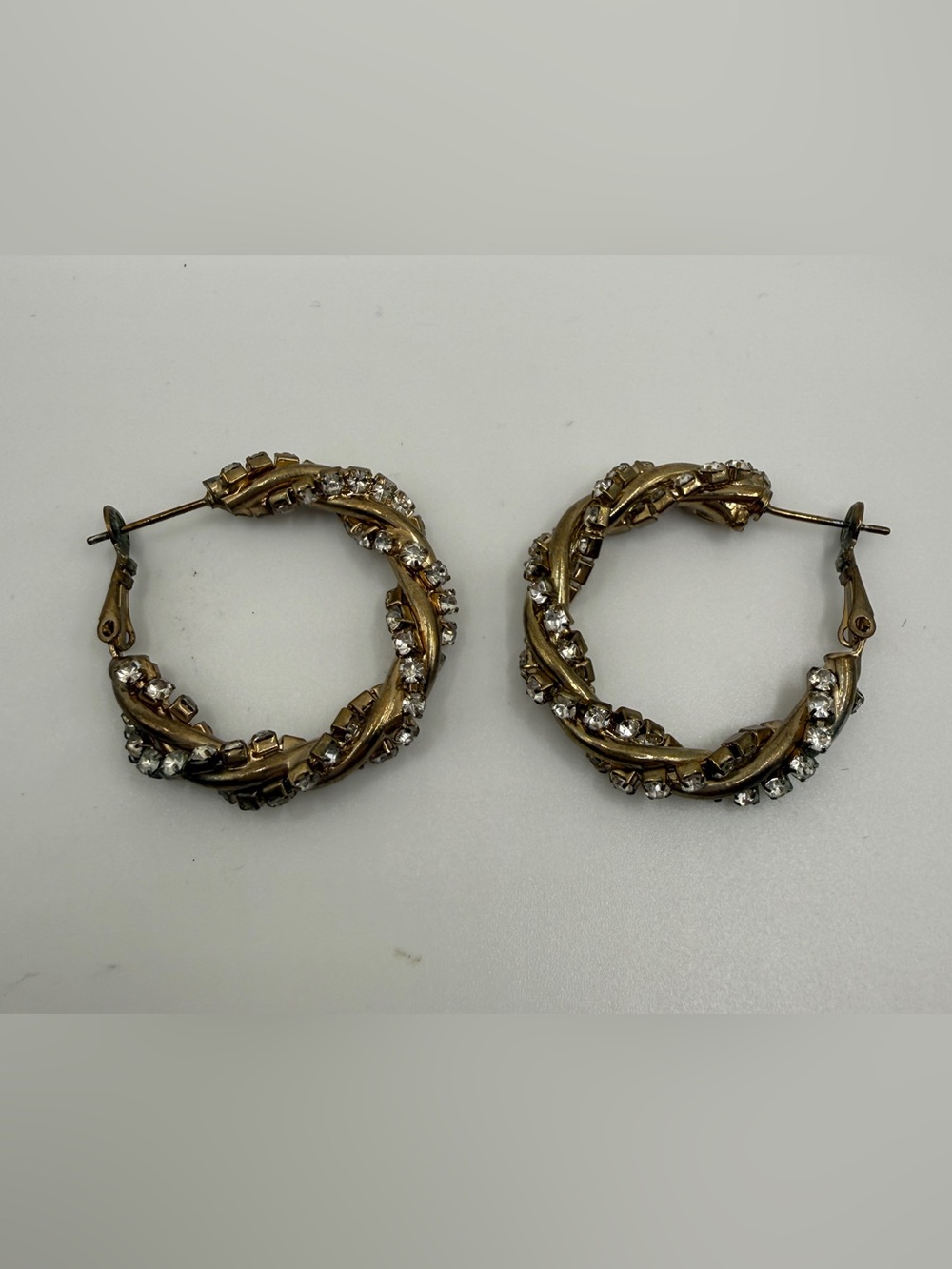 Gold-Tone Crystal Hoop Earrings - Elegant Twist Design